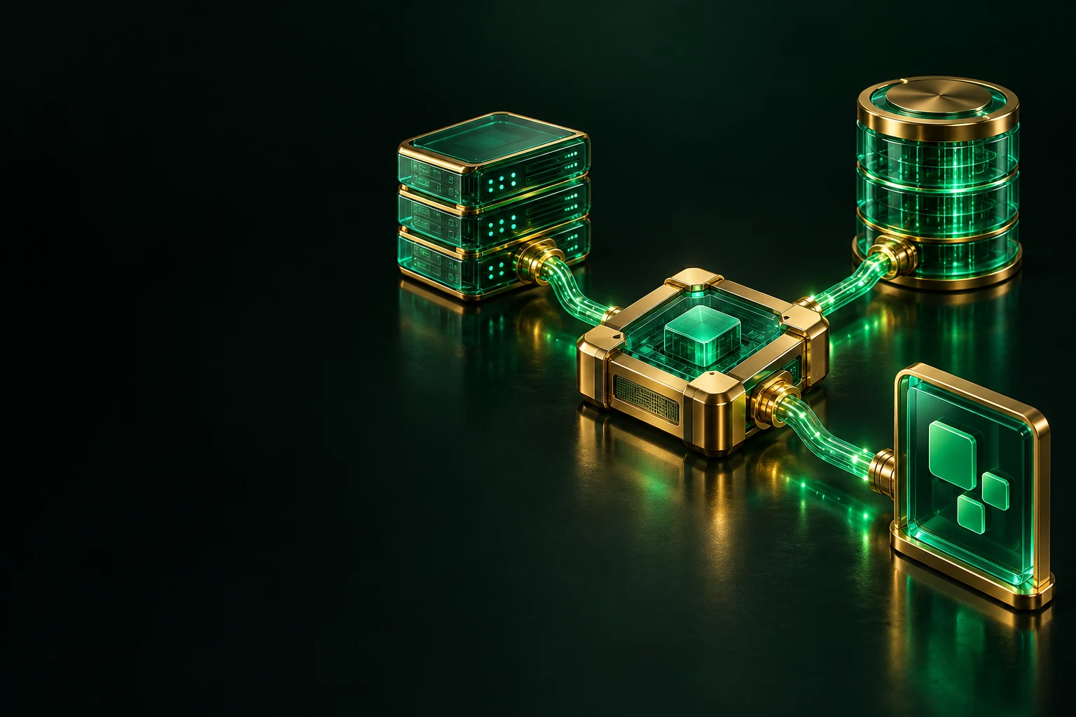 Servers and a database connected through one hub: system integration services