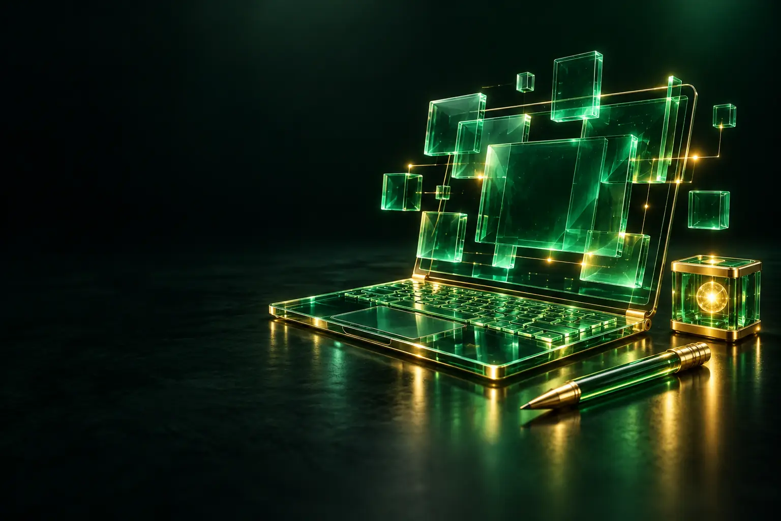 Laptop with floating code windows: vibe coding course