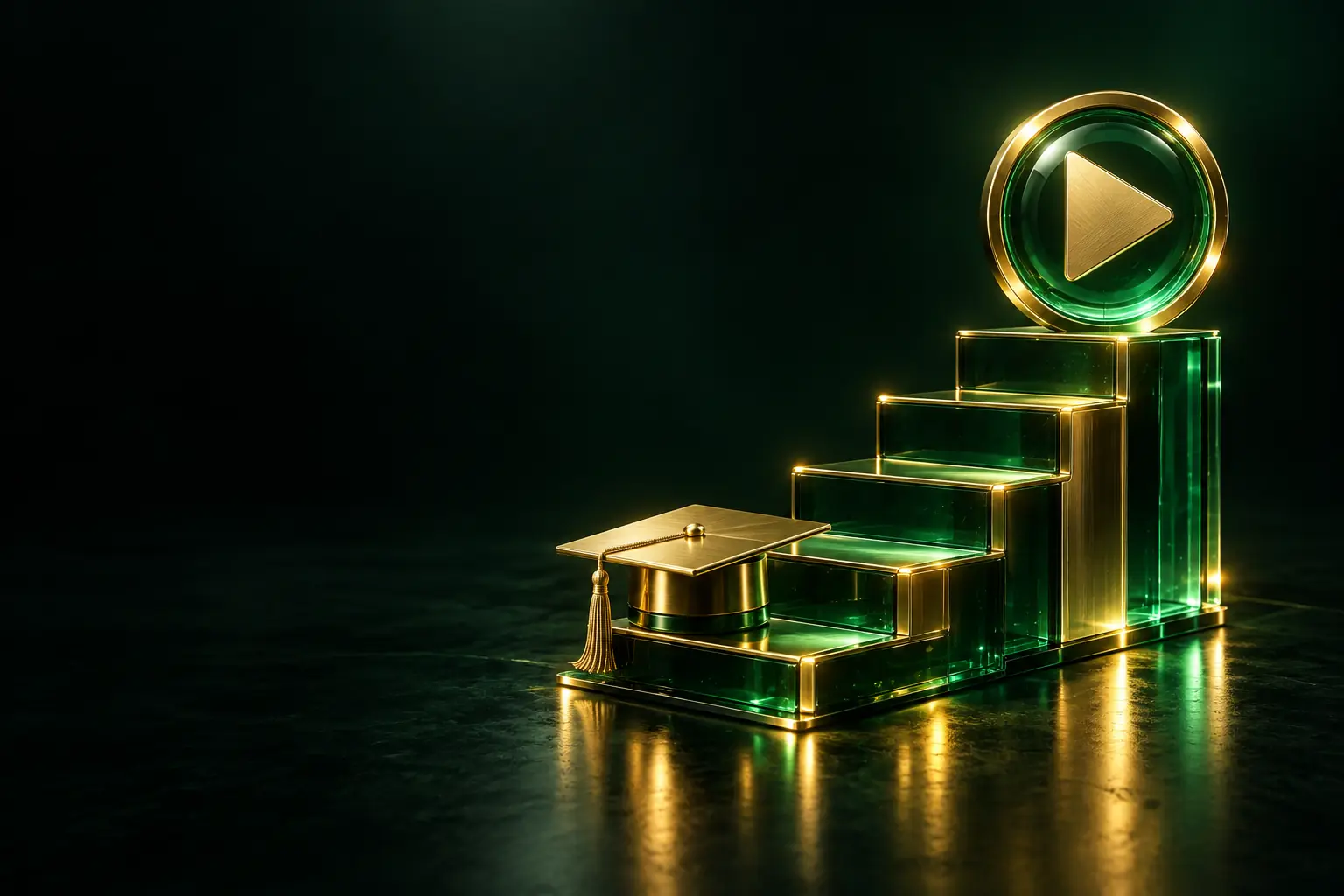 Steps rising to a play button: YouTube growth course