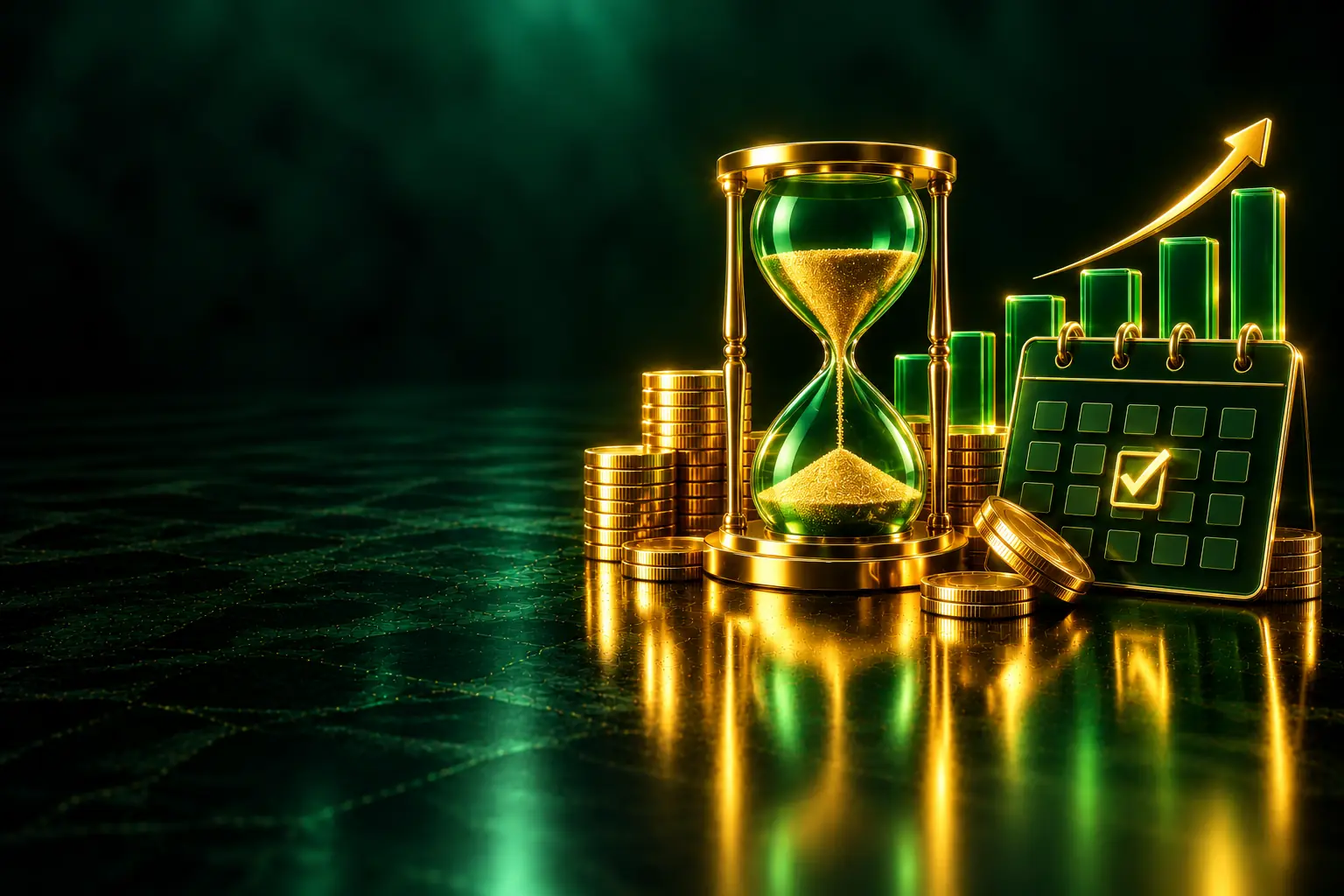Hourglass and a calendar with a checkmark: 90-day YouTube content plan