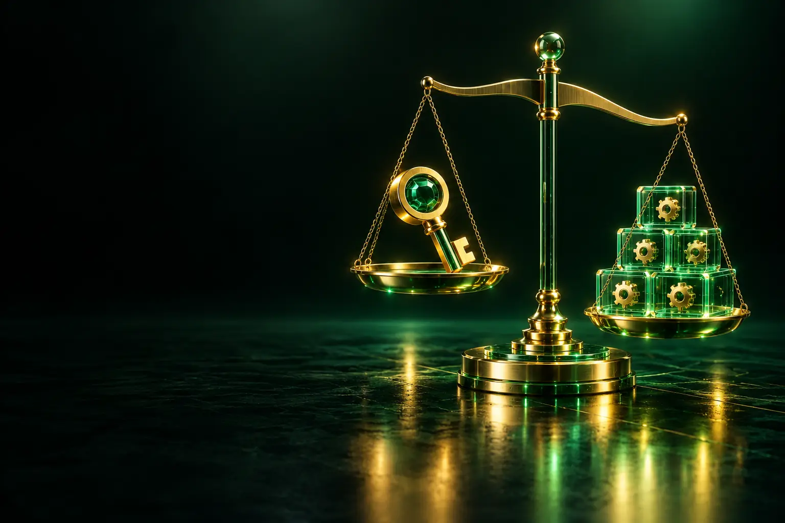 Scales weighing a key against ready-made blocks: custom software vs off-the-shelf