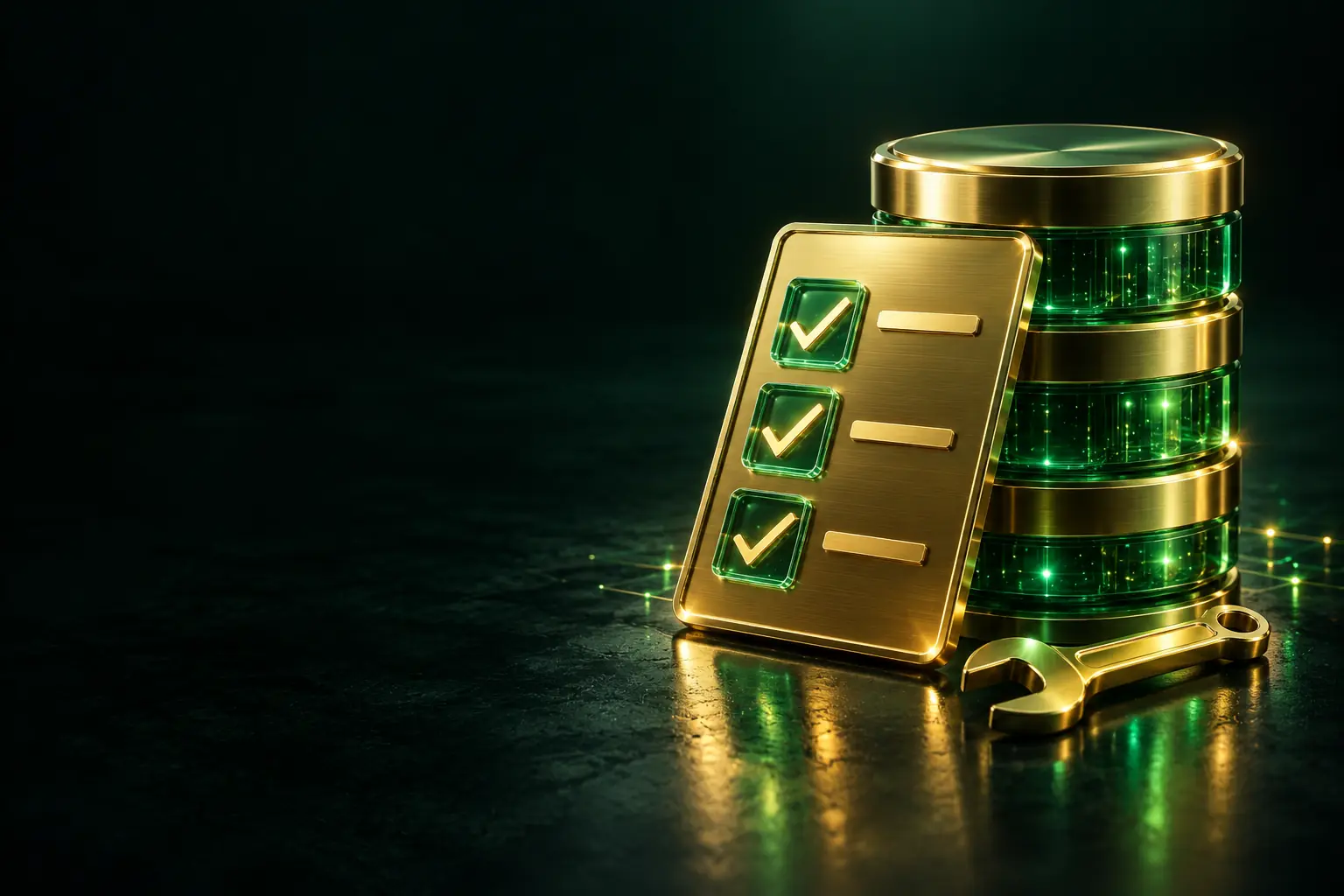 Checklist next to a database and a wrench: database audit checklist