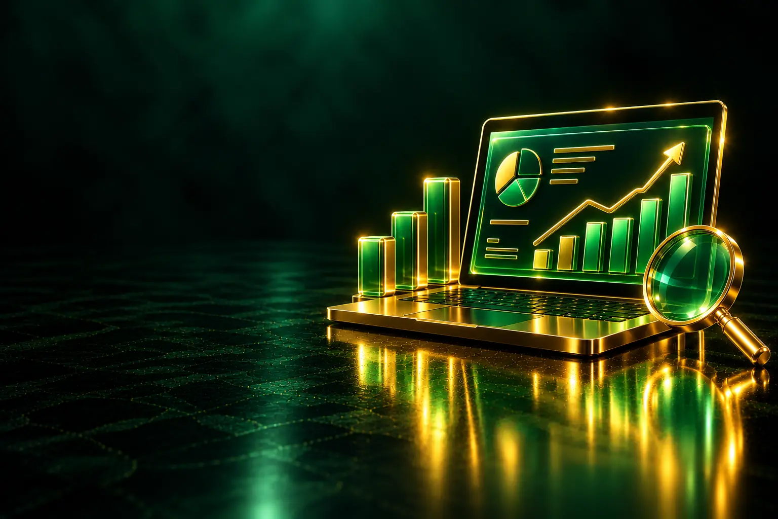 Dashboard with charts under a magnifying glass: GA4 lead tracking