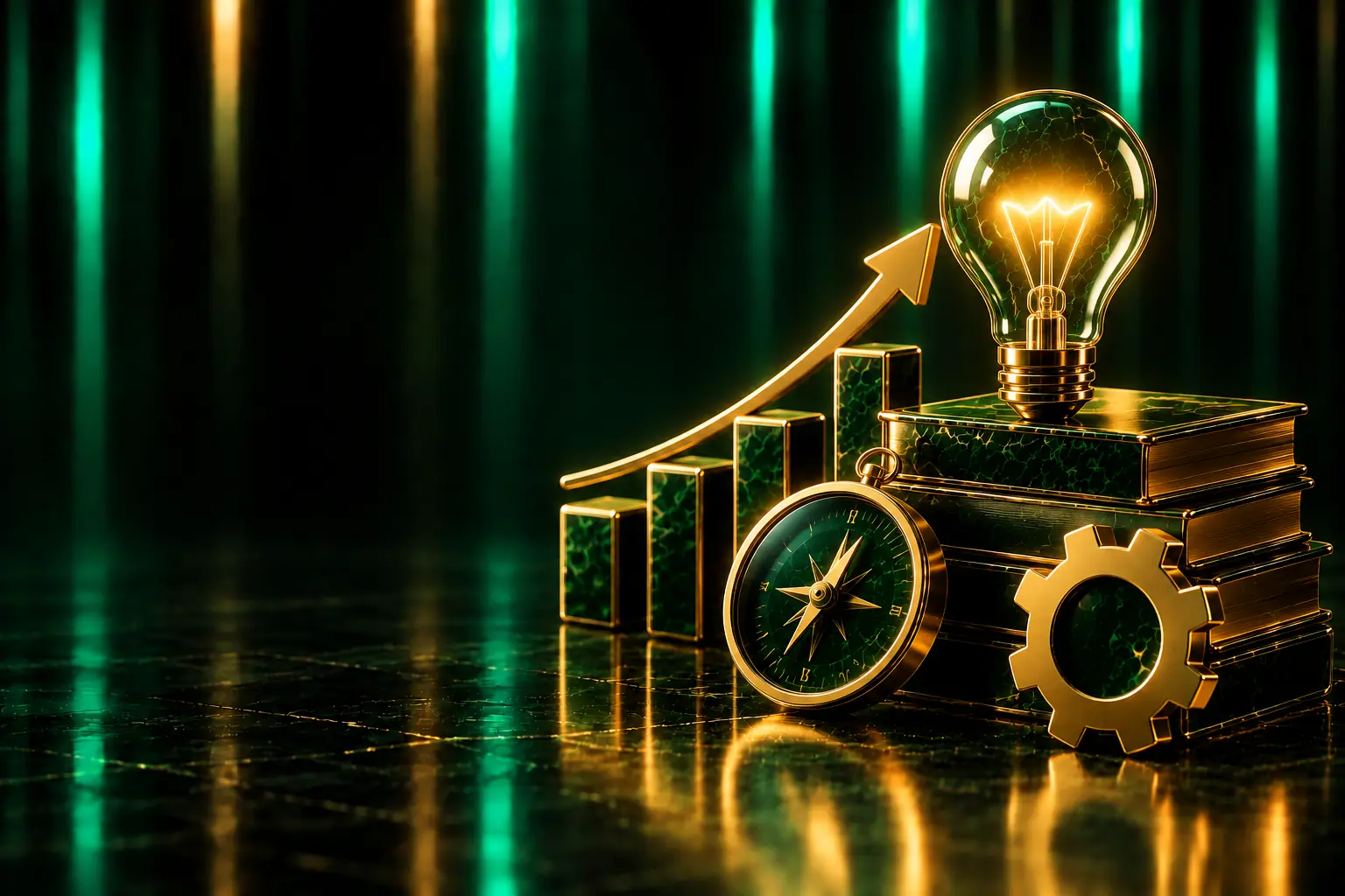 Light bulb on a stack of books with a compass and a gear: game design document