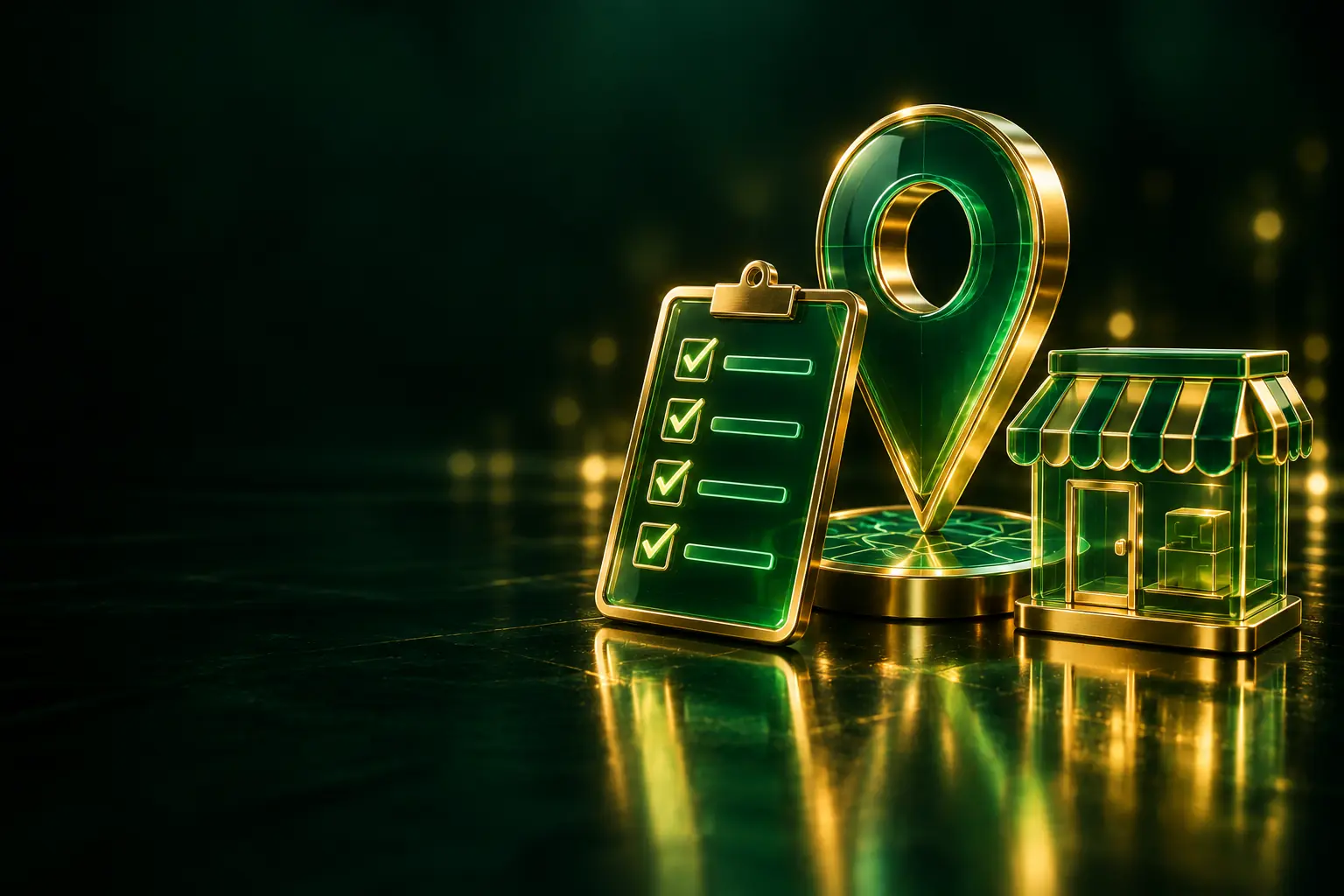 Map pin between a checklist and a shop front: local SEO pages