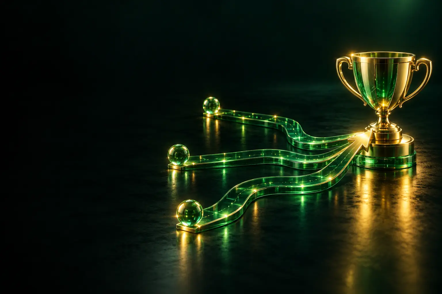 Customer path with touchpoints leading to a trophy: marketing attribution