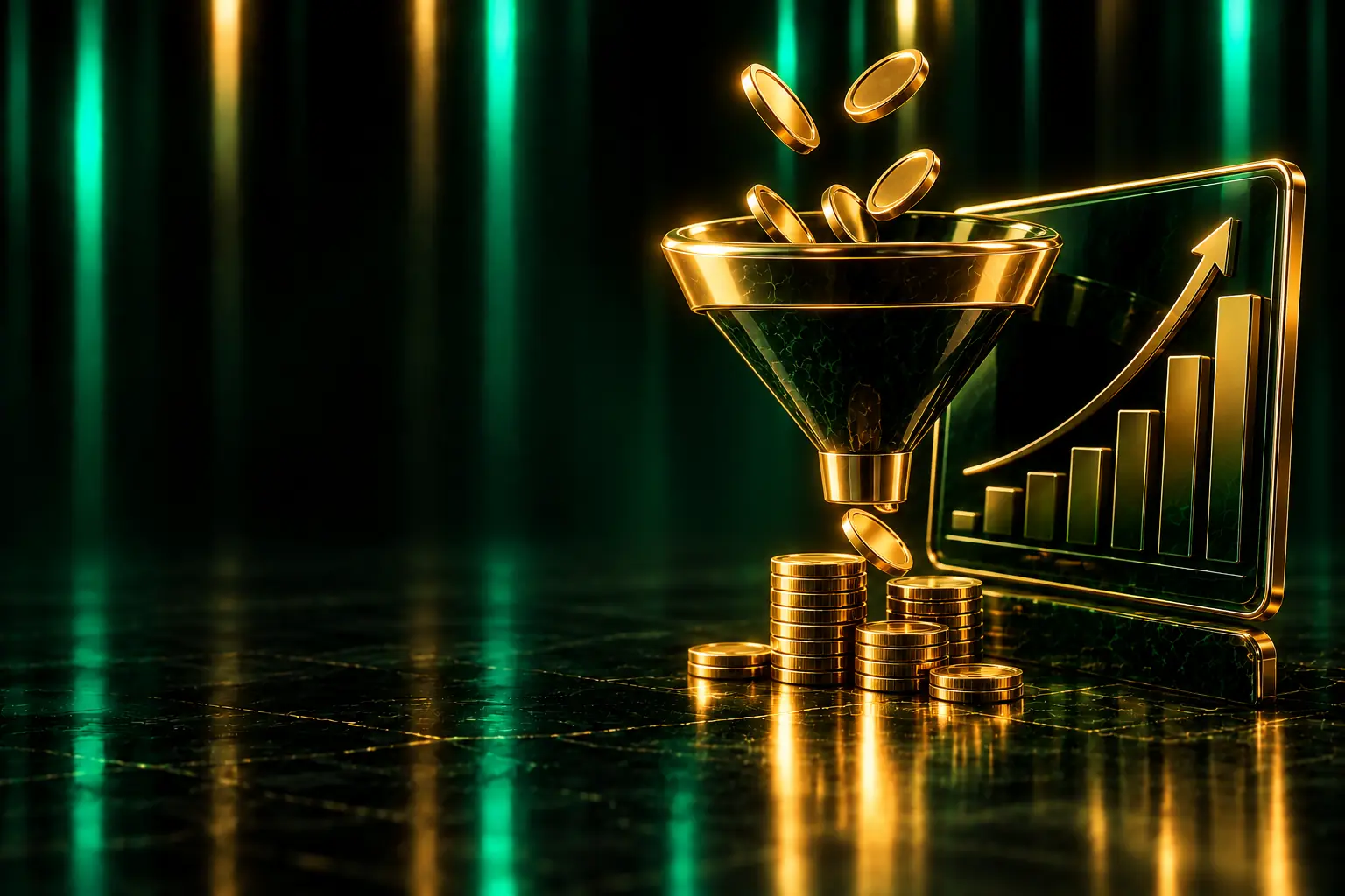 Coins falling into a funnel next to a chart: YouTube monetization requirements