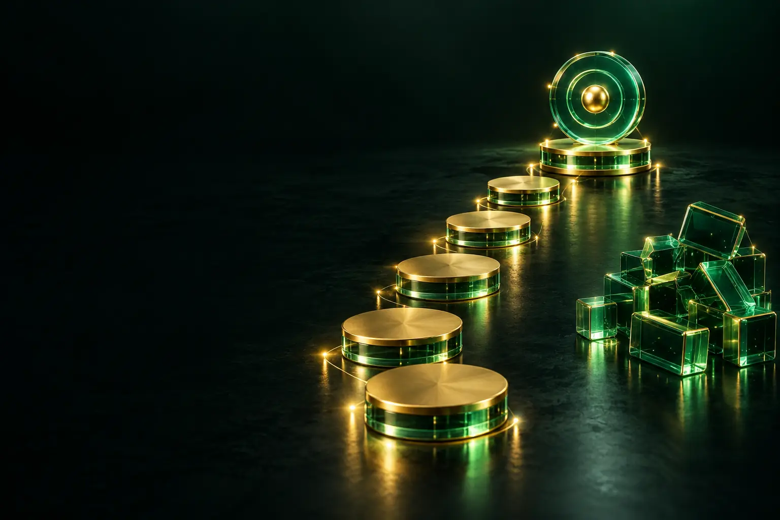 Stepping stones leading to a target, with blocks set aside: MVP feature priorities