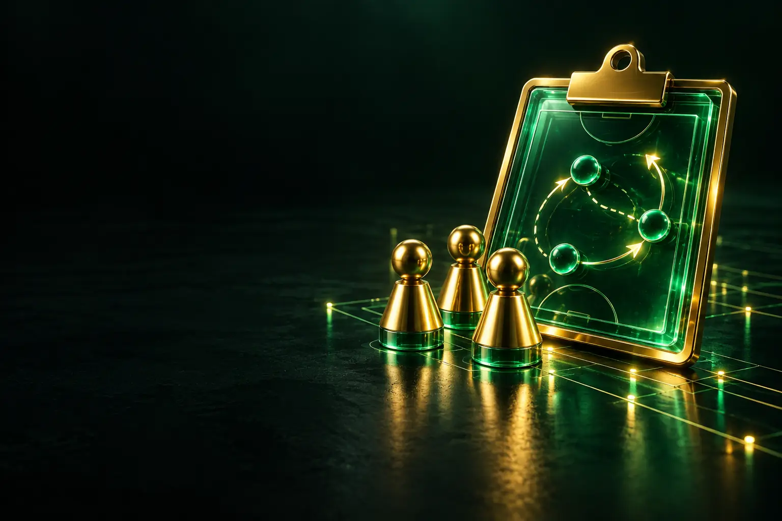 Clipboard with a plan and three figures: corporate training brief