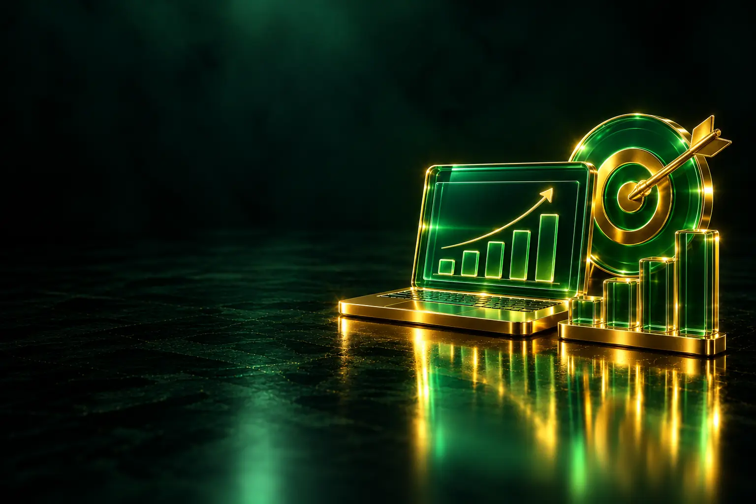 Laptop with a rising chart and a target: B2B SEO