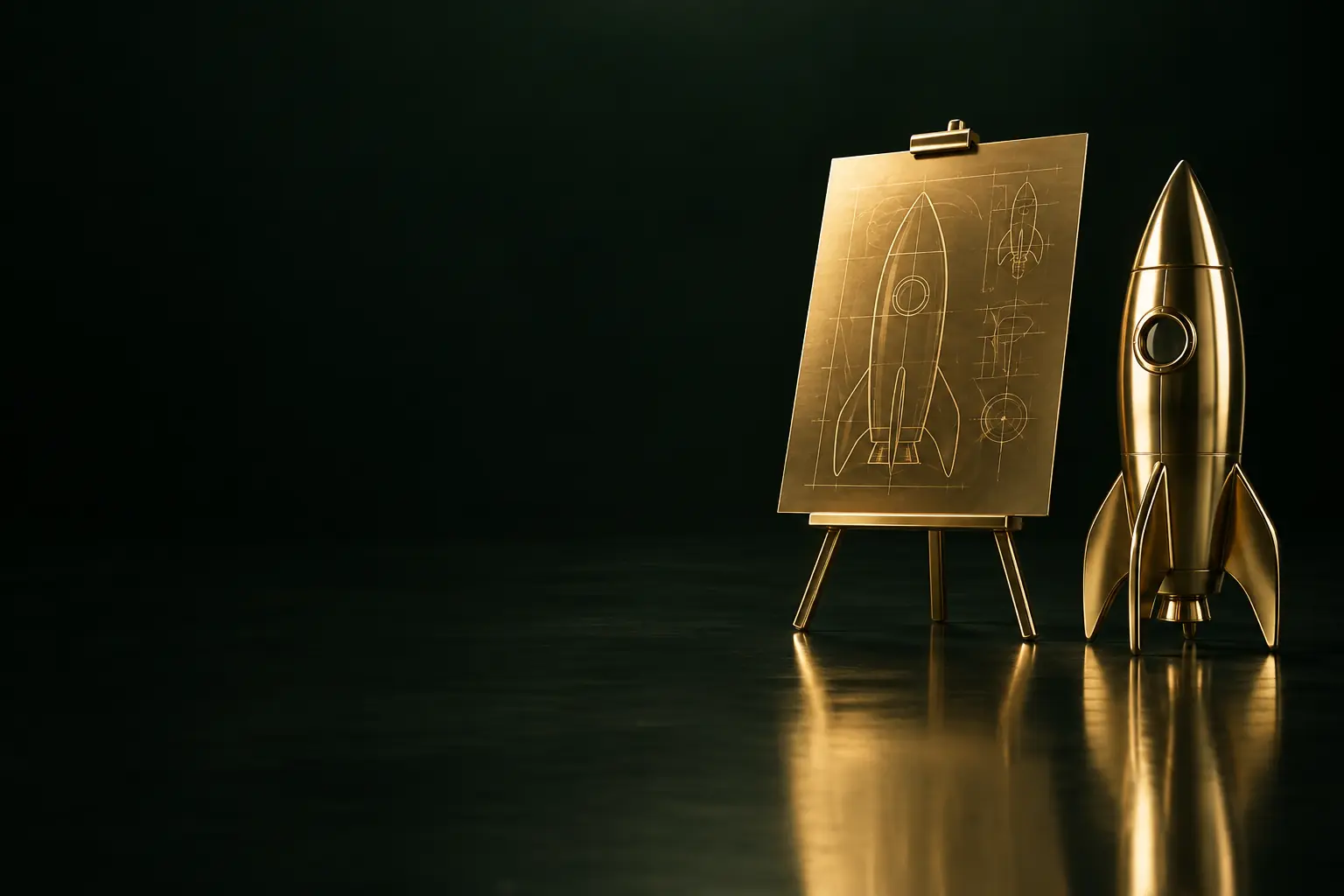 Rocket next to a sketch on an easel: MVP development