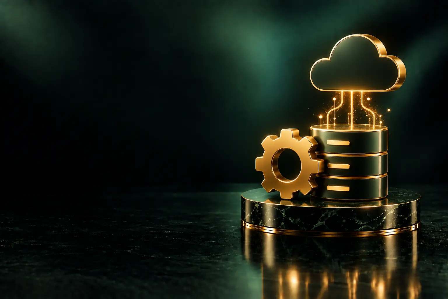 Cloud connected to a database and a gear: SaaS development