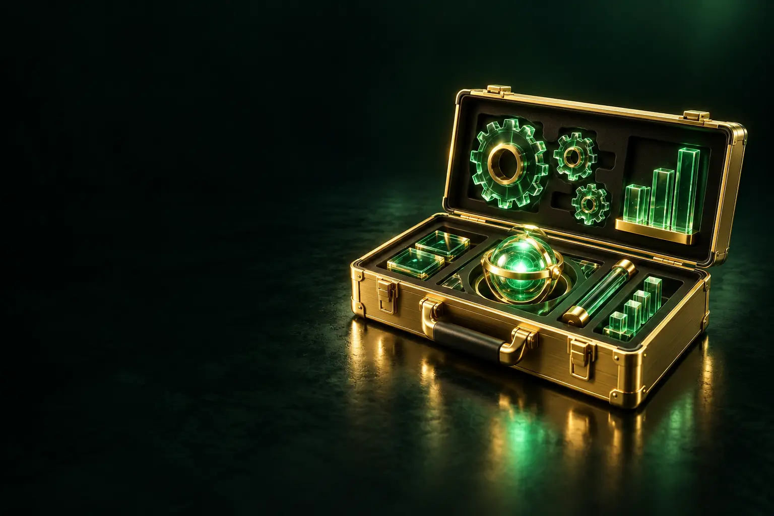 Open toolbox with gears and charts: automation solutions by business type