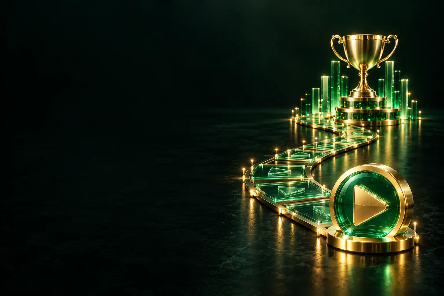 Path of video tiles leading to a trophy: YouTube content strategy