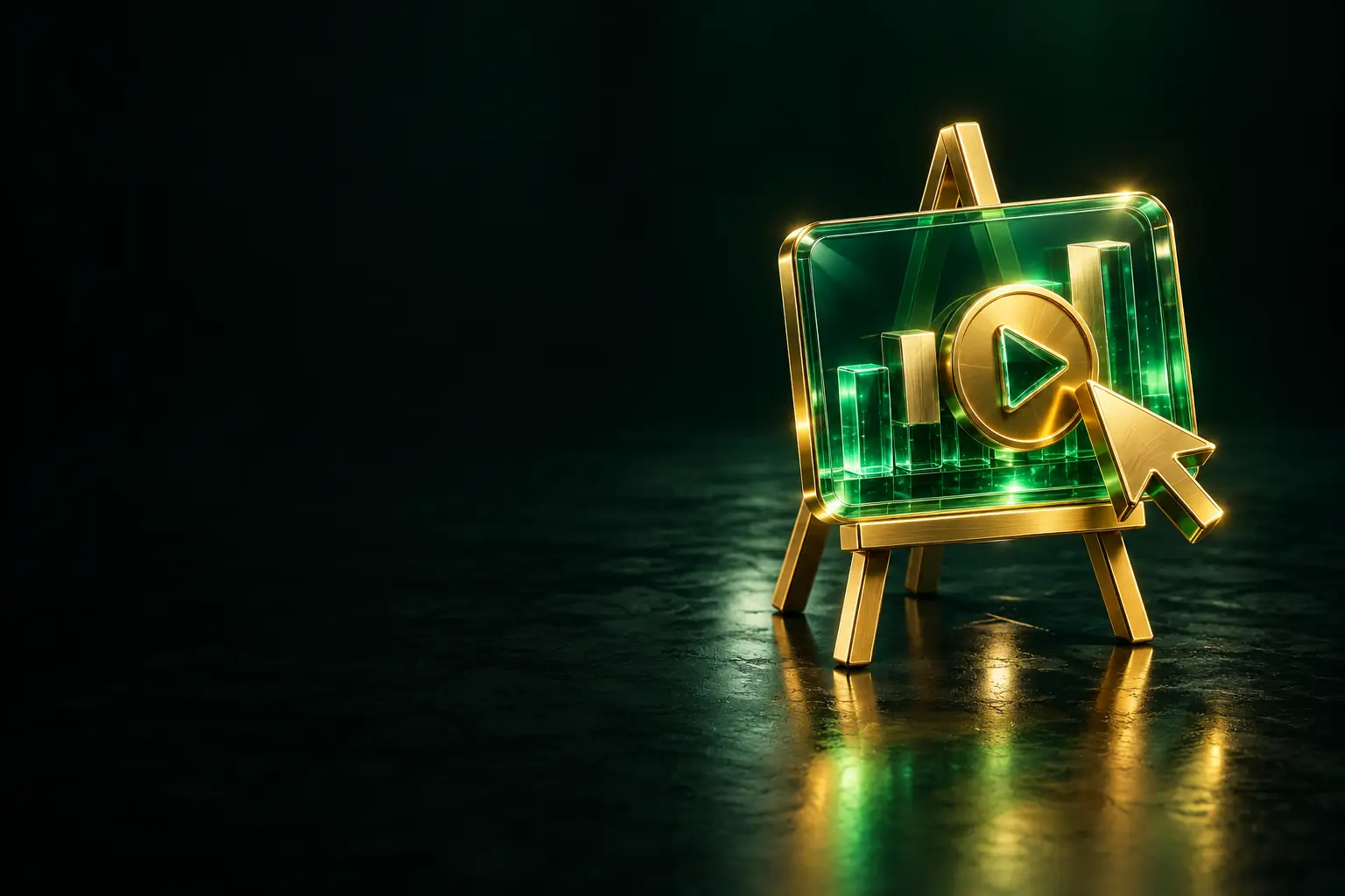 Thumbnail on an easel with a play button and a cursor: YouTube thumbnails and titles