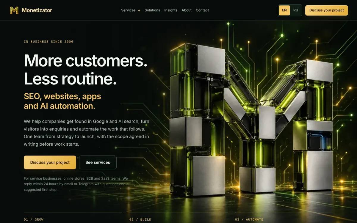 Monetizator.org: bilingual company website